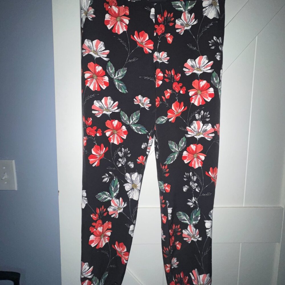Express Jogger Ankle Pants Mid Rise Floral Print Black Womens Medium 8-10
